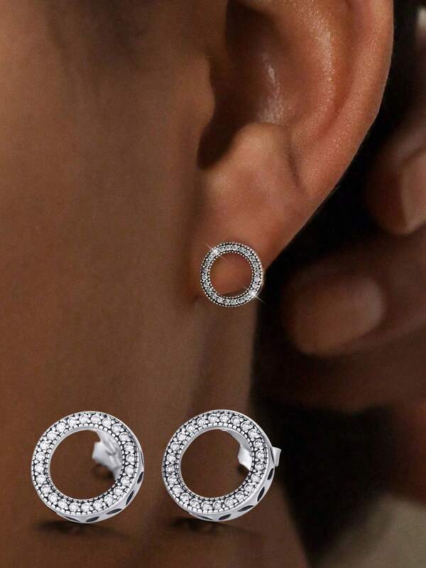 Esberry 1 para modnych okrągłych kolczyków ze srebra próby 925 z cyrkonią Fine Jewelry na prezent dla kobiet