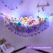 Stuffed Animals Hammock Net Toy Storage Organizer With LED Light (Batteries Not Included), Stuffed Animals Storage Girls Room Decor Wall Hanging With Sequins For Kids Bedroom Nursery Playroom Love Valentine - 紫色 - 查看 3