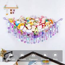 Stuffed Animals Hammock Net Toy Storage Organizer With LED Light (Batteries Not Included), Stuffed Animals Storage Girls Room Decor Wall Hanging With Sequins For Kids Bedroom Nursery Playroom Love Valentine - 紫色 - 查看 4