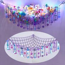 Stuffed Animals Hammock Net Toy Storage Organizer With LED Light (Batteries Not Included), Stuffed Animals Storage Girls Room Decor Wall Hanging With Sequins For Kids Bedroom Nursery Playroom Love Valentine - 紫色 - 查看 1