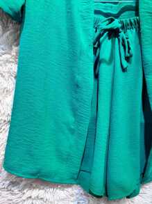 2-Piece Plain Set (Kimono+Shorts) J-2 - Green - View 2