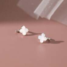 1 Cặp bông tai kẹp hình cỏ bốn lá bằng bạc Sterling S925 và xà cừ đơn giản & thanh lịch, phù hợp để đeo hàng ngày cho phụ nữ - XY-233 - Xem 11