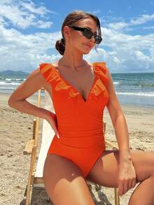 One-Piece Swimsuit Tummy Control Holiday Beach, For Summer Vacation - Multicolor - View 4