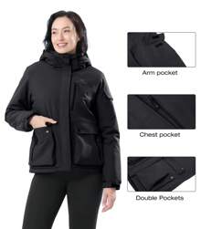 CAMEL CROWN Chaqueta impermeable de esquí para mujer, abrigo de invierno cálido para la nieve, cortavientos con capucha para senderismo y snowboard para exteriores