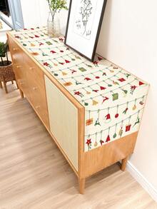 1 件手绘圣诞雪花雪人圣诞树和圣诞配饰刻字图案亚麻桌旗。适用于节日、派对、生日、晚宴、厨房/餐桌装饰、橱柜盖、全年房间装饰和家纺装饰 - 彩色 - 查看 14