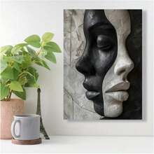 1 Peça Impressão em Tela de Arte Abstrata Moderna de Rostos Femininos - Decoração de Parede Chique Preta e Branca para Sala de Estar, Quarto, Café e Cozinha - Pôster com Design 3D Sem Moldura, Ideia de Presente Ideal (Sem Moldura)