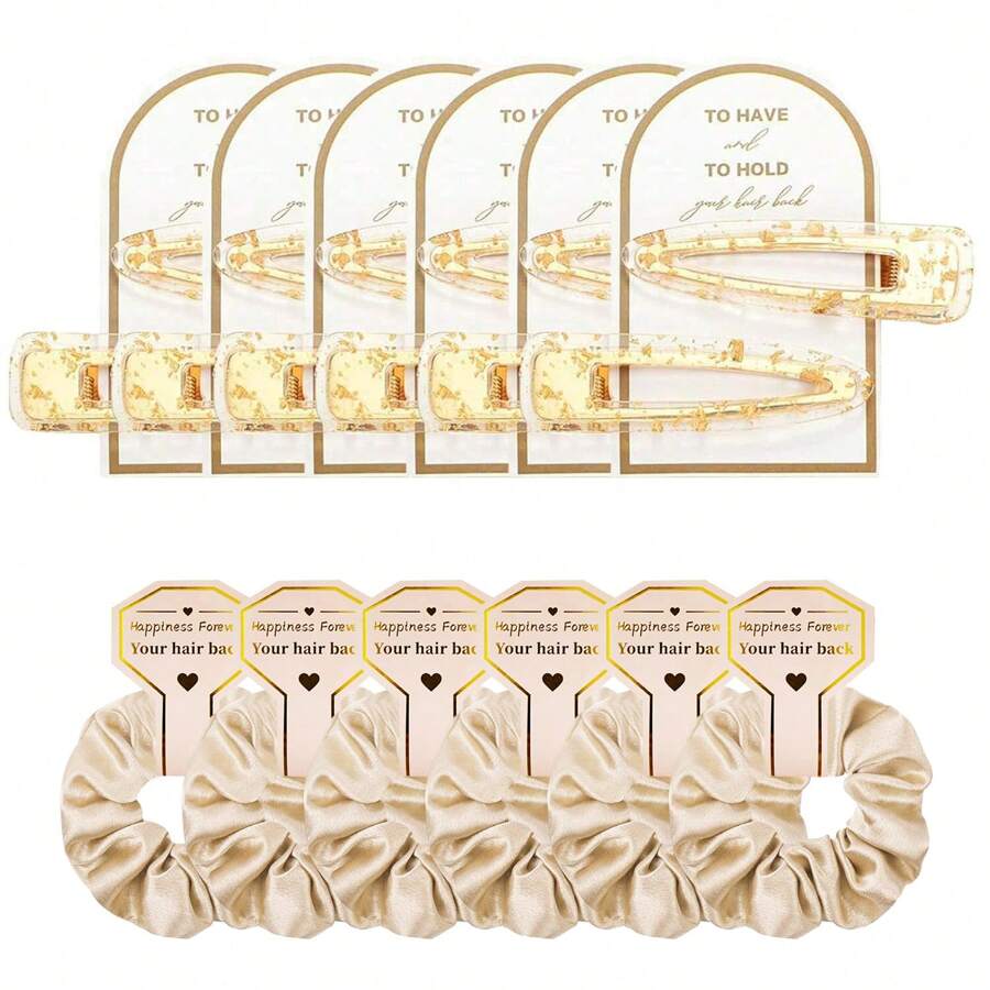 12PCS Bridesmaid Hair Clips No Bend Hair Clips No Crease Hair Clips Gold Glitter Makeup Bangs Hair Clips(6pcs Hair Clips+6pcs Scrunchies)Bridal Shower Gifts Silk Satin Soft Hair Accessories Bridesmaid Wedding Favor Women,Christmas