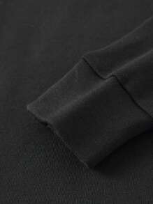 2pcs Girls Thick Solid Black Long Sleeve Top And Pants Set, Snug Fit, Warm Winter Pajamas