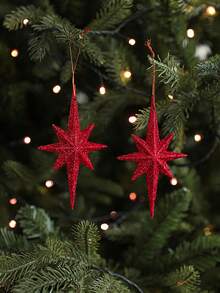 2pcs Gold Glitter Star Ornaments Christmas Tree Pendant,Mini Hanging Stars Plastic Christmas Decorations Plastic Festive Embellishments For Holiday Parties Weddings Home Decoration