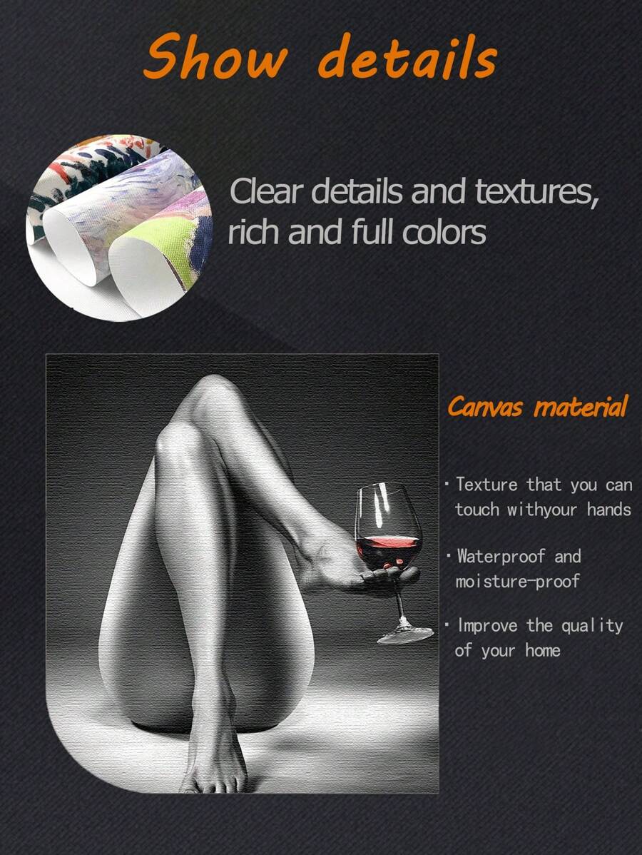 1 bức tranh nghệ thuật treo tường bằng vải canvas, tranh nghệ thuật phụ nữ khỏa thân bằng ly rượu vang đỏ, hình ảnh làm đẹp cốt lõi, phòng ngủ, phòng khách, phòng ăn, tranh trang trí tường (không có khung) - Nhiều màu - Xem 1