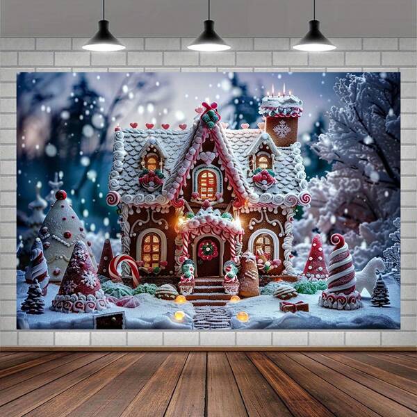 1pc, Christmas Gingerbread House Background Cloth - Multi Functional Holiday Party And Photo Booth Decoration, Suitable For Christmas Eve Celebrations And Birthday Parties