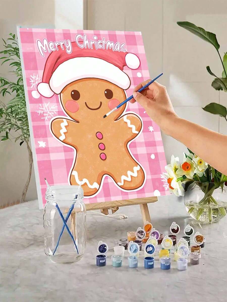 1 Set Christmas Gingerbread Man Themed DIY Digital Oil Painting Kit