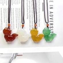 1 Pieza Colgante de collar con cristal de ágata natural en forma de zorro, gatito, chakra de moda, joya guardiana de la paz, tallado a mano, para hombres y mujeres, con significados de paz, riqueza, suerte, felicidad familiar. Apropiado como regalo familiar, navideño u otros días festivos. (Opcionales: cordón, caja de regalo)