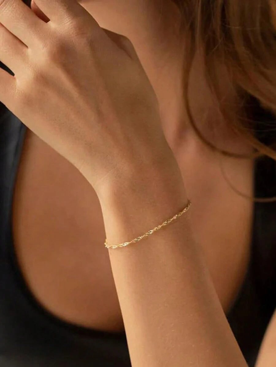 Magic Fish 1 件不锈钢扭链手链，时尚经典款式，适合男女日常佩戴 - 金黃色 - 查看 1