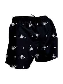 Men's Set Cotton T-Shirt + Tactel Shorts Beachwear Coconut Trees - màu đen - Xem 3
