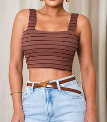 Cropped In Stripes Premium Ribbed Fabric Wide Straps That Provide Support Comfortable And Stylish For Your Everyday Life Available Colors: Black, White, Nude, Terracotta And Brown - 白色 - 查看 2