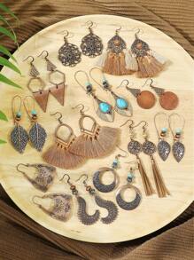 TopHanqi 25 par kolczyków z frędzlami w stylu vintage w kolorze brązowym z serii Maillard, kolczyki ze stopu, wiele stylów, lekkie, odpowiednie do codziennego noszenia przez kobiety, pasujące na imprezę, biżuteria w stylu boho, prezent świąteczny, pasujące do wszystkiego