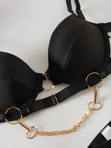 Sexy Backless Metal Chain Lingerie Seductive Uniform Bra Set For Women - Black - View 10