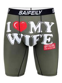 Quần lót Boxer in họa tiết "I LOVE MY WIFE" màu xanh lá cây dành cho nam - Nhiều màu - Xem 1