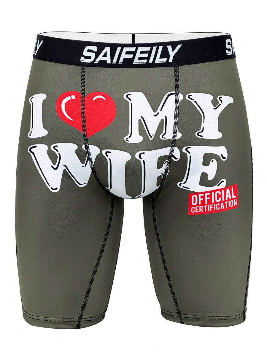 Quần lót Boxer in họa tiết "I LOVE MY WIFE" màu xanh lá cây dành cho nam - Nhiều màu - Xem 1