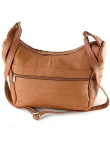 Womens Genuine Leather Purse Adjustable Strap Mid Size Multi Pocket Shoulder Bag - 棕色 - 查看 7