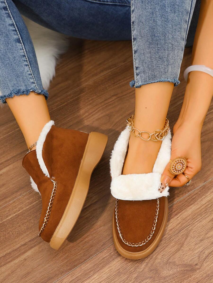 Nuevos zapatos térmicos forrados para mujer, zapatos ligeros para mujer, zapatos casuales de unicolor para mujer, mocasines sencillos y de moda para mujer, mocasines planos para mujer, botas de nieve para mujer