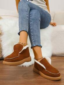 Nuevos zapatos térmicos forrados para mujer, zapatos ligeros para mujer, zapatos casuales de unicolor para mujer, mocasines sencillos y de moda para mujer, mocasines planos para mujer, botas de nieve para mujer