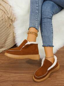 Nuevos zapatos térmicos forrados para mujer, zapatos ligeros para mujer, zapatos casuales de unicolor para mujer, mocasines sencillos y de moda para mujer, mocasines planos para mujer, botas de nieve para mujer