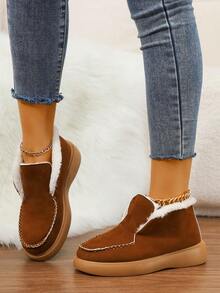 Nuevos zapatos térmicos forrados para mujer, zapatos ligeros para mujer, zapatos casuales de unicolor para mujer, mocasines sencillos y de moda para mujer, mocasines planos para mujer, botas de nieve para mujer