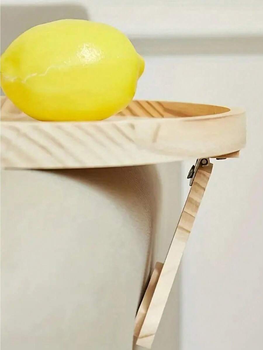 1pc Circular Sofa Armrest Tray, Living Room Snack Tray, Wooden Portable