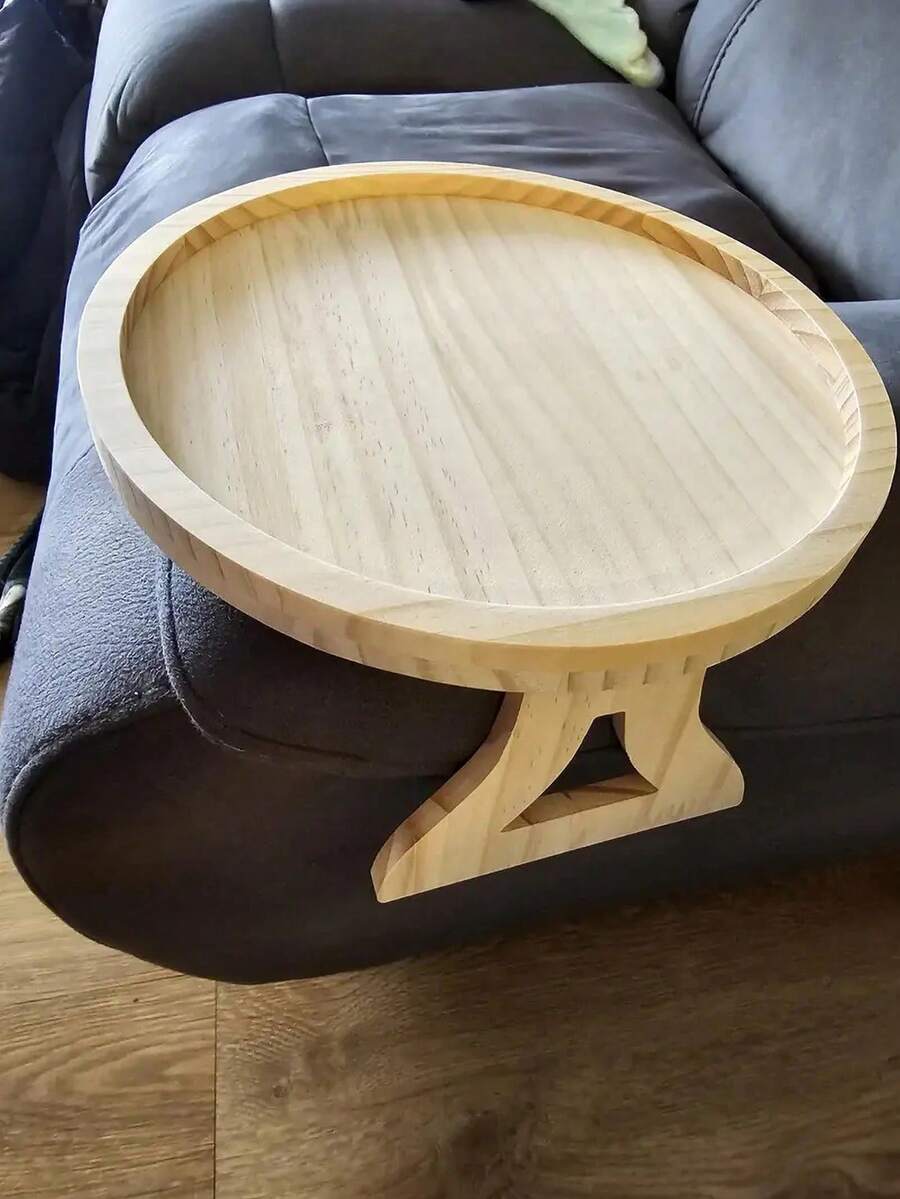 1pc Circular Sofa Armrest Tray, Living Room Snack Tray, Wooden Portable