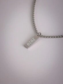 1pc Fashionable Rectangular Titanium Steel Engraved Number Year Pendant (1990-2024) Necklace, Classic Necklace For Men, Personalized Jewelry Gift For Graduation