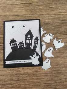 1/2 件万圣节房屋和鬼魂金属切割模具模板，用于制作纸卡剪贴簿 DIY 工艺品装饰品 - 銀色 - 查看 5