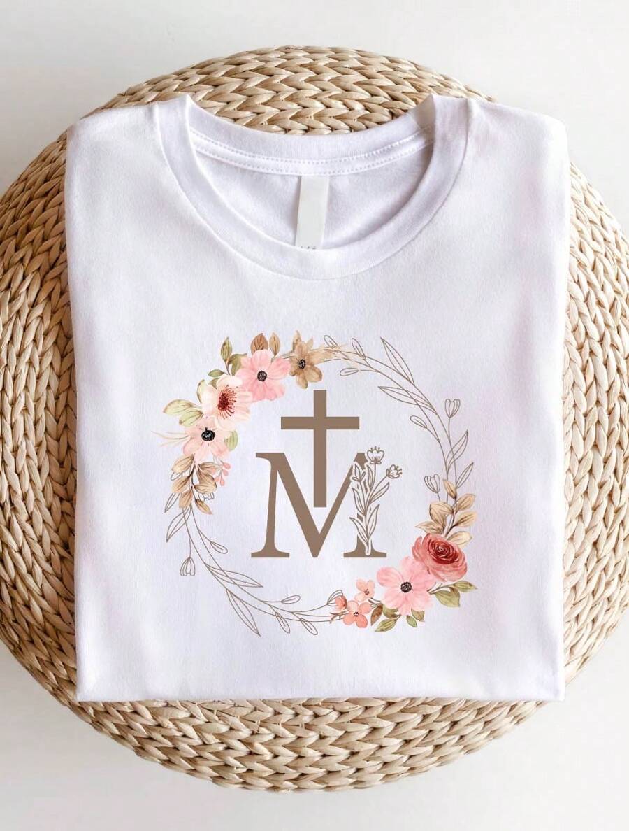 Virgin Mary Shirt, Assumption Of Mary T-Shirt, Devotion Medal Tee, Catholic Gifts, Marian Devotion Shirts, Religious T-Shirts SD-478 - White - View 1