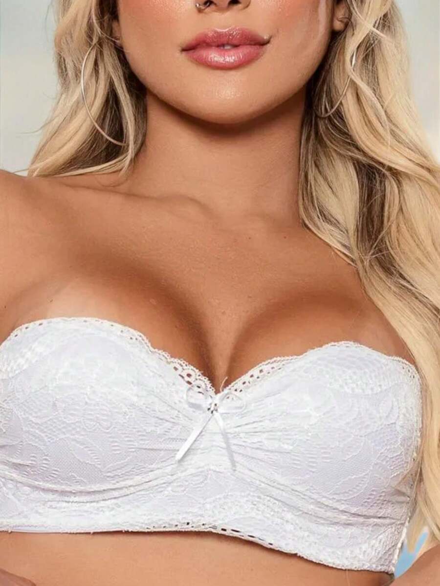 Strapless Lace Bra With Padded Cup Lace Bra With 3 Straps Comfortable Strapless Bra Sensual - trắng - Xem 1