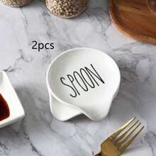 2pcs/Set Ceramic Letter Pattern Spoon Rests For Home Use,Kitchen,Christmas Gift,School Supplies