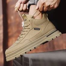 男士新款潮流户外靴防滑耐磨工装靴休闲百搭 - 卡其色 - 查看 6