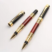 1 chiếc bút bi kim loại rỗng kiểu văn phòng bằng gỗ sơn mài vàng cổ điển có ống mực đen, đi kèm hộp quà màu đen và bạc, món quà tuyệt vời nhất cho nam giới - màu đen - Xem 6