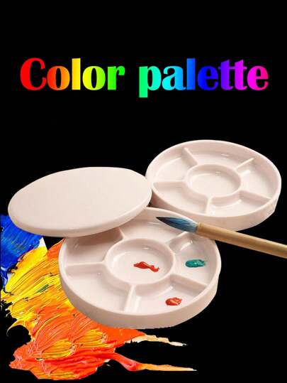 1pc/2pcs/3pcs White Round Ceramic Finish Acrylic Mixing Palette, Ceramic-Look Round Palette With Lid, Multi-Function White/Pink Plastic Painting Tray For Artists, Watercolor Acrylic Oil Painting Color Mixing, Reusable Flower Pattern Palette, Suitable For Art Studio, Home, Students, Artists Of All Ages, Easy To Clean,Back To School,School Supplies