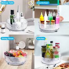 1 khay đựng đồ trang điểm xoay 360 độ, có giá đựng cọ trang điểm & kệ đựng mỹ phẩm & chăm sóc da dung tích lớn, thích hợp cho bàn trang điểm hoặc phòng tắm - Trong sáng - Xem 6
