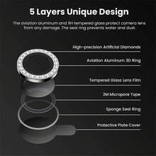 3 miếng phim bảo vệ ống kính máy ảnh kim cương lấp lánh Bling, iPhone 16 15 14 13 12 11Pro Max Plus 13 12 Mini 16 15 14 Pro Phim bảo vệ bằng kính cường lực iPhone 16 - màu đen - Xem 9