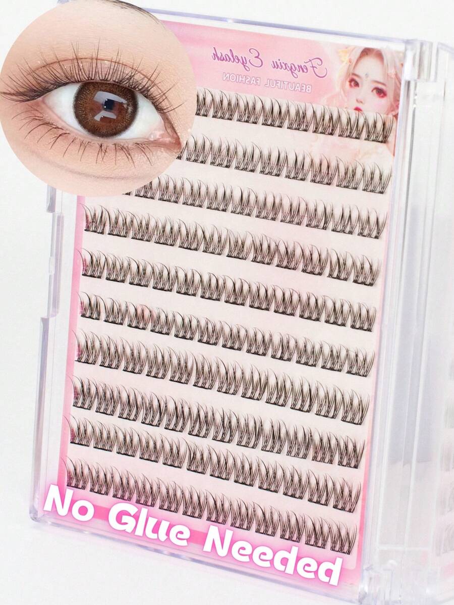 120pcs C-Curl Eyelash Clusters, Pre-Glued Individual Lashes, 1-Step Press-On, Reusable, Natural Soft Adhesive Lashes, Long-Lasting False Eyelashes Gift For Women & Girls, Essential For Beginners