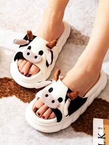Pantuflas De Vaca Para Mujer Suaves Cómodas Lino Mudas. Preppy Zapatillas para con diseño de vaca Zapatillas de peluche. Zapatillas de felpa con diseño de animal de dibujos animados. Lindas Pantuflas De Vaca Para Mujer Suaves Cómodas Lino Muda. - Beis - Ver 3