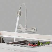 Wall Mounted Faucet, Single Lever Kitchen Mixer Tap, Stainless Steel Cold And Hot Kitchen Faucet Wall Mounted, 360° Rotatable Sink Faucet, Brushed - Silver - View 4