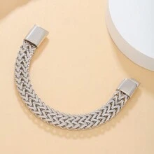 1 chiếc Vòng tay khóa từ bằng thép không gỉ phong cách Hip-Hop Châu Âu & Mỹ, thích hợp đeo hàng ngày hoặc đi chơi - Bạc - Xem 3