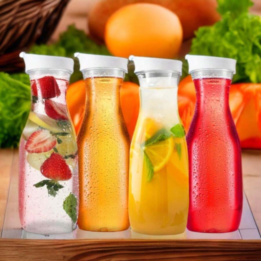 2 قطعة إبريق ماء سعة 1 لتر (32 أونصة) مع غطاء قابل للقلب، إبريق بلاستيك شفاف للمشروبات والشاي المثلج والعصير والليموناضة والمشروبات الملساء والحليب والقهوة الباردة وبار الميموزا - حاويات عصير مع أغطية للثلاجة - خالي من البيسفينول أ - غير صديق للغسالة