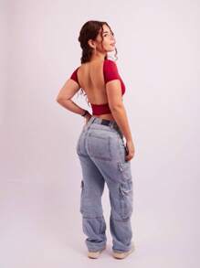 Cropped Open Back Nude Women's Baby Tee Look Open Back Polyamide - Burgundy - View 3