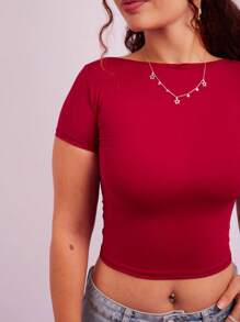 Cropped Open Back Nude Women's Baby Tee Look Open Back Polyamide - Burgundy - View 2