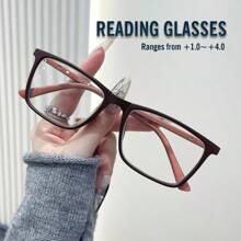 Unisex Reading Glasses, New Square Patchwork Fashion Solid Color, 4 Colors, Spring Leg Square Frame, Suitable For Daily Wear, Sports, Anti-Slip, Computer Use, Comfortable Reading, Anti-Eye Fatigue, Convenient Portable Design Fits Various Face Shapes, White Gray, Black Purple, Tea Color, Blue Red, Multiple Colors Available, 7 Diopter Options - Transparent - View 4