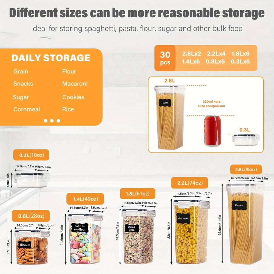 30 Pieces Black Plastic Food Storage Containers Labels & Marker